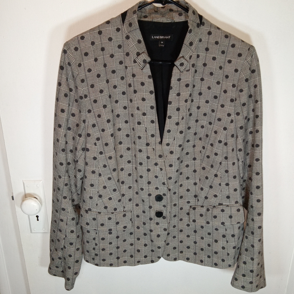 Lane Bryant Black and Gray Polka Dot Blazer Size 18 Plus